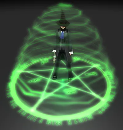 An active Confine sigil glowing green around an avatar